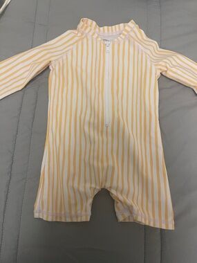 Mott50 Yellow & White Striped Kids One-Piece Rash Guard